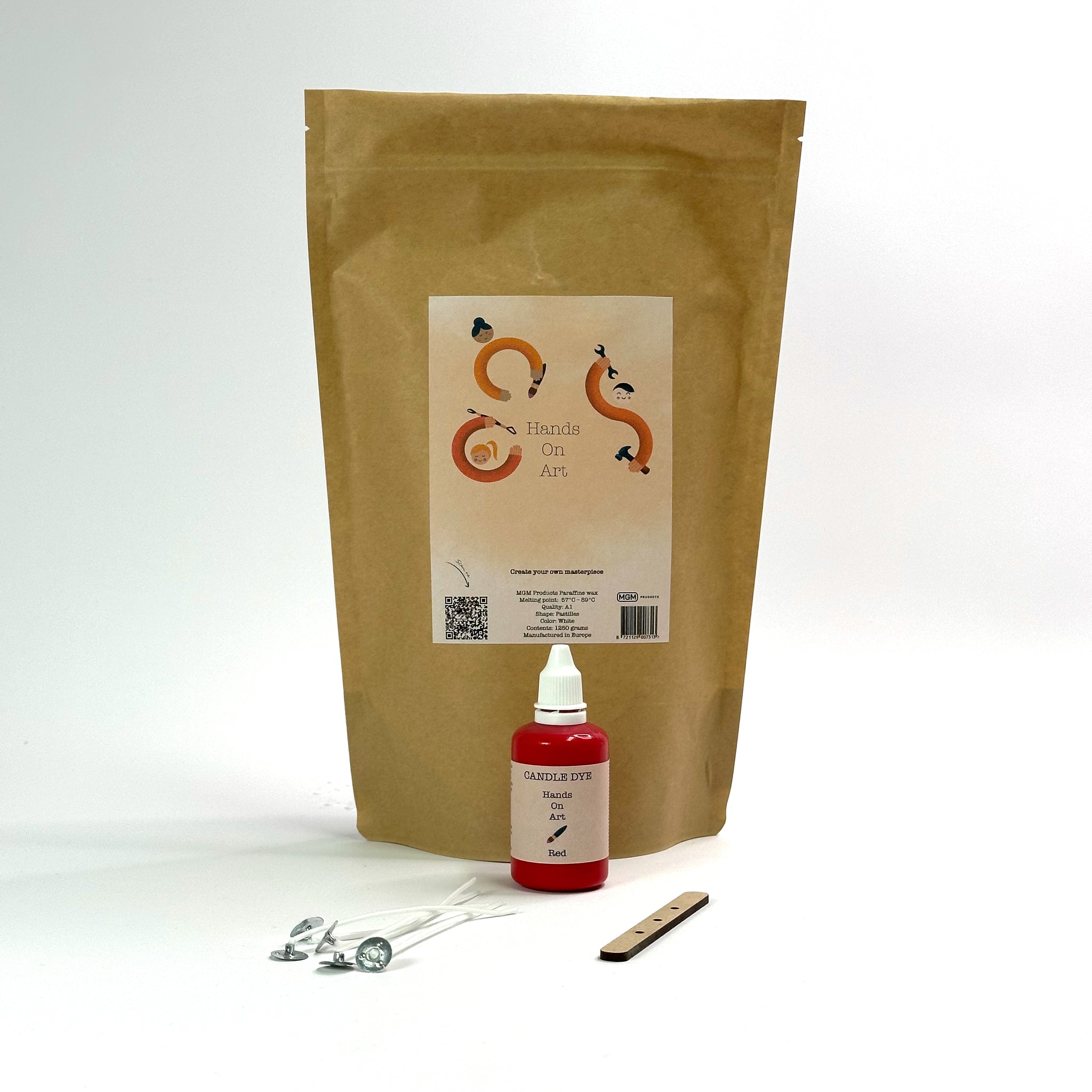 Hands On Art - Basis Kaarsenmaakset - 1,25 kg Kaarsvet & 50/20/10 ml rode candle dye