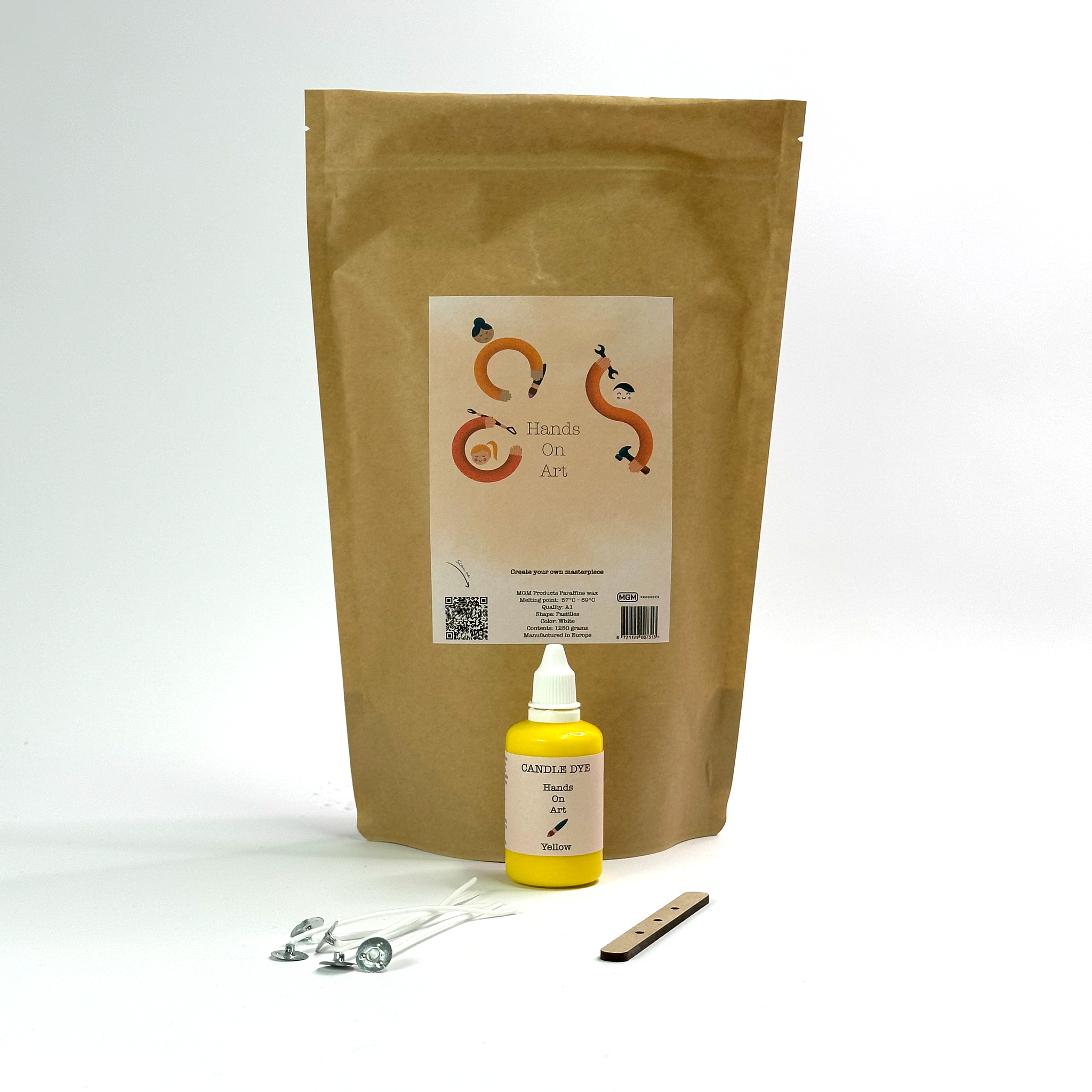 Hands On Art - Basis Kaarsenmaakset - 1,25 kg Kaarsvet & 50/20/10 ml gele candle dye