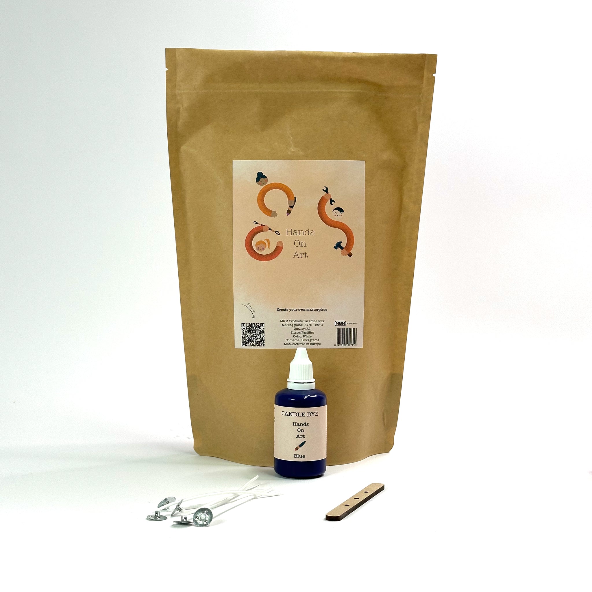 Hands On Art - Basis Kaarsenmaakset - 1,25 kg Kaarsvet & 50/20/10 ml blauwe candle dye